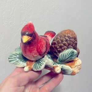Cardinal & Pinecone Salt & Pepper Shaker Set Christmas Winter Holiday Theme Cute